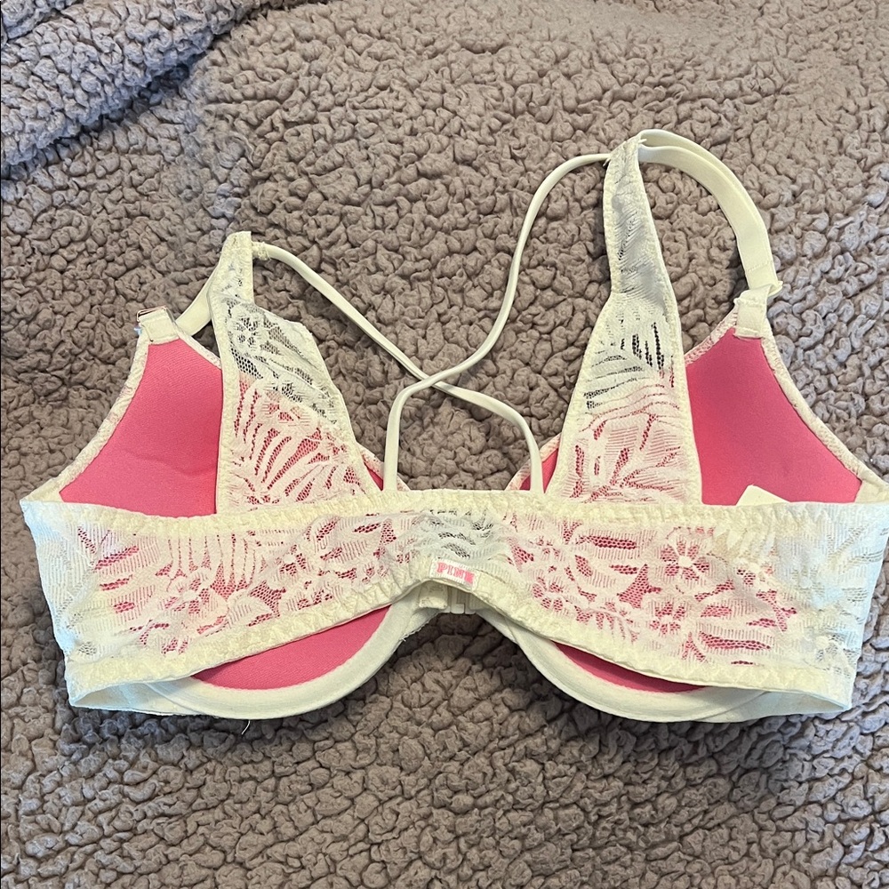 PINK Victoria's Secret Lace Bra - Pink and Cream